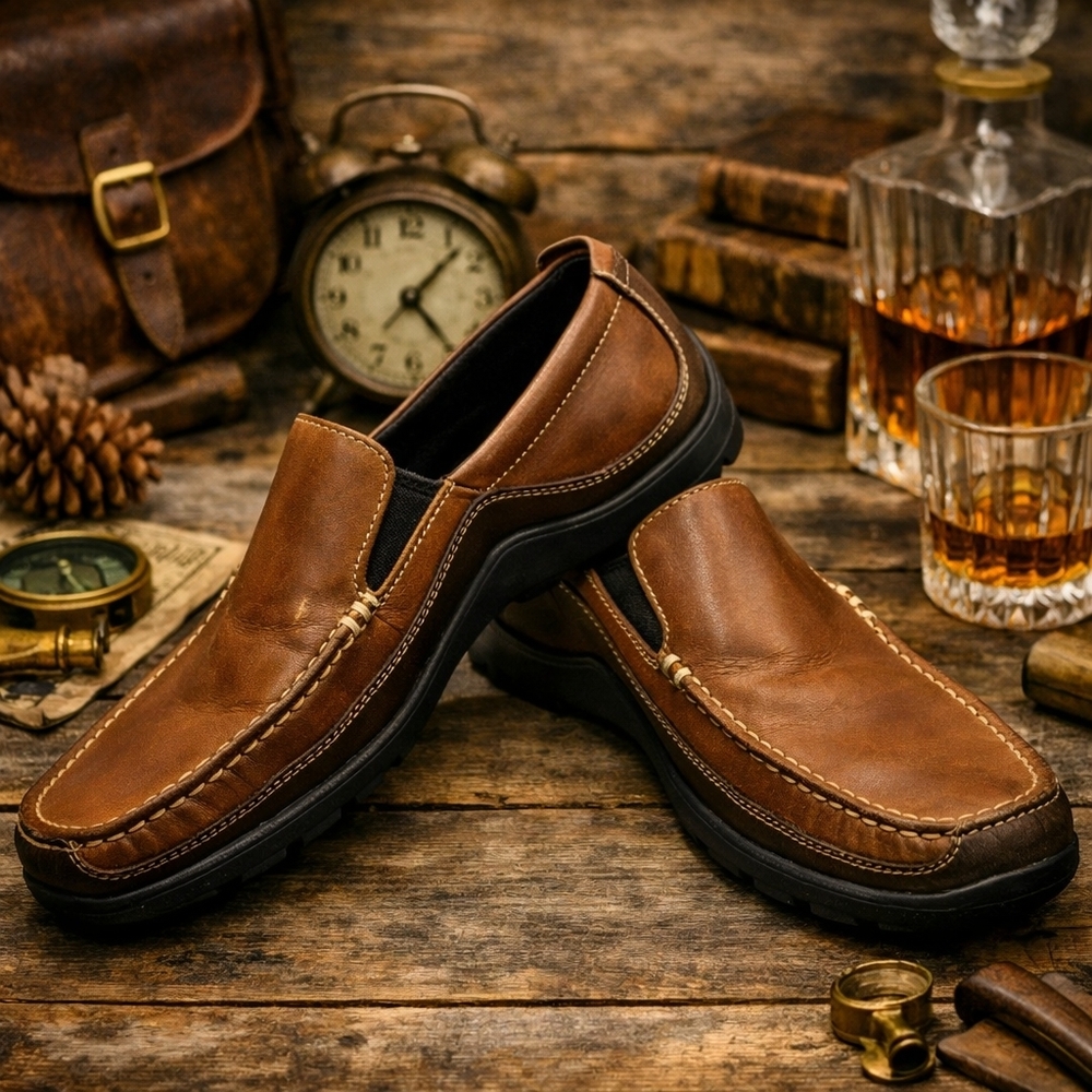 Cole Haan TUCKER VENETIAN Caramel Leather Slip On Shoes. Worn Once. Mens 8.5